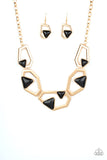 Paparazzi GEO-ing, GEO-ing, Gone - Gold - Black Beads - Necklace and matching Earrings
