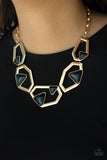 Paparazzi GEO-ing, GEO-ing, Gone - Gold - Black Beads - Necklace and matching Earrings