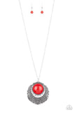 Paparazzi Medallion Meadow Red Necklace - The Jewelry Box Collection 