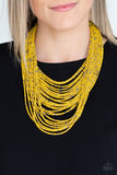 Paparazzi Rio Rainforest - Yellow Seedbead Necklace and Matching Earrings - The Jewelry Box Collection 