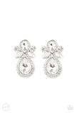 Paparazzi Celebrity Crowd White Teardrop Rhinestones - Clip On Earrings