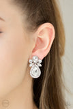 Paparazzi Celebrity Crowd White Teardrop Rhinestones - Clip On Earrings