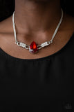 Paparazzi Way To Make An Entrance - Red Silver Necklace and Matching Earring