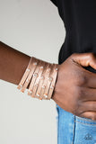 Paparazzi Go-Getter Glamorous - Copper - White Rhinestones - Thick Eight Strip Wrap / Snap Bracelet