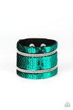 Paparazzi MERMAID Service - Green / Silver Sequin - Blinding White Rhinestones - Wrap Bracelet