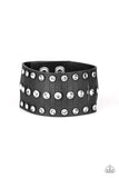 Paparazzi Now Taking The Stage - Black Leather Band - Rhinestones - Bracelet