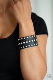 Paparazzi Now Taking The Stage - Black Leather Band - Rhinestones - Bracelet