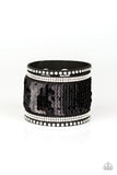 Paparazzi MERMAIDS Have More Fun - Pink / Black - Sequin Wrap - Black Suede - Snap Bracelet