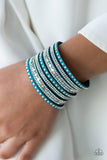 Paparazzi All Hustle and Hairspray - Blue - Thick Suede Band - White Rhinestones - Snap Bracelet - The Jewelry Box Collection 