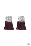 Paparazzi Plume Bloom - Purple - Thread / Fringe / Tassel - Hammered Silver Frame - Post Earrings