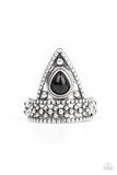 Paparazzi Tropical Escapade - Black Bead - Silver Triangular Frame - Dainty Band Ring
