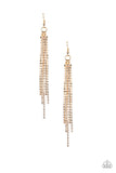 Paparazzi Center Stage Status - Gold - White Rhinestones - Earrings