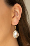 Paparazzi All Toget-HEIR Now - Gold - White Teardrop Rhinestones - Bold Chain Necklace and matching Earrings - The Jewelry Box Collection 