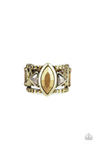 Paparazzi Major Majestic - Brass - Hematite Rhinestones, Aurum Marquise Cut - Ring