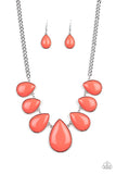 Paparazzi Drop Zone - Orange- Shiny Teardrop - Silver Chain - Necklace & Earrings