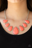 Paparazzi Drop Zone - Orange- Shiny Teardrop - Silver Chain - Necklace & Earrings