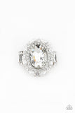 Paparazzi Show Glam - White Rhinestone Gem - Silver Frame - White Rhinestones - Ring
