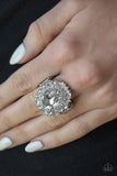 Paparazzi Show Glam - White Rhinestone Gem - Silver Frame - White Rhinestones - Ring