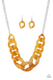 Paparazzi Red-Haute Mama - Yellow - Faux Marble Acrylic Links - yellow Chain Necklace and matching Earrings