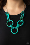 Paparazzi Turn Up The Heat - Blue Acrylic Links - Silver Chain Necklace and matching Earrings