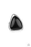 Paparazzi Stone Scene - Black Stone - Triangle Silver Frame - Ring