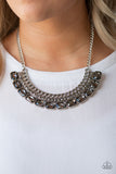 Paparazzi Killer Knockout - Silver Gunmetal gem Necklace with Matching Earrings ]