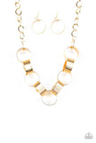 Paparazzi Big Hit - Gold - Links connect below the collar - Bold Necklace and matching Earrings - The Jewelry Box Collection 