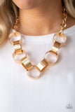 Paparazzi Big Hit - Gold - Links connect below the collar - Bold Necklace and matching Earrings - The Jewelry Box Collection 
