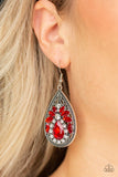 Paparazzi Candlelight Sparkle - Red - White Rhinestones - Silver Teardrop - Earrings - The Jewelry Box Collection 