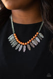 Paparazzi Desert Plumes - Orange Stone - Silver Feathers - Necklace and matching Earrings