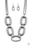Paparazzi Take Charge - Black - Gunmetal Chains - Hammered Links - Necklace and matching Earrings - Life of the Party Exclusive October 2019