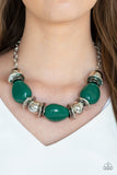 Paparazzi Vivid Vibes - Green Eden Beads - Silver Necklace and matching Earrings