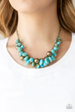 Paparazzi Full Out Fringe - Blue - Acrylic Beads - Antiqued Brass Beads and Chain Necklace, Matching Earrings