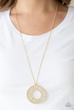 Paparazzi Bad HEIR Day - Gold - White Rhinestones - Round Pendant - Necklace and matching Earrings - The Jewelry Box Collection 