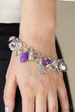 Paparazzi Charmingly Romantic - Purple Teardrop - Silver Charms - Hearts, Leaf, Feathers - Bracelet