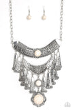 Paparazzi Sahara Royal - White Stones - Hammered, Studded, Embossed - Necklace and matching Earrings