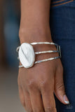 Paparazzi Canyon Dream - White - Faux Rock Acrylic - Hammered Silver Bars - Cuff Bracelet - The Jewelry Box Collection 