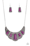 Paparazzi Lion Den - Purple Beads - Studded Silver Frames - Necklace and matching Earrings