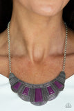 Paparazzi Lion Den - Purple Beads - Studded Silver Frames - Necklace and matching Earrings