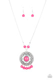 Paparazzi Santa Fe Garden - Pink Stone - Silver Pendant - Necklace and matching Earrings