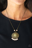Paparazzi Santa Fe Garden - Multi Green Stone Center - Brass Pendant - Necklace and matching Earrings