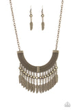 Paparazzi Fierce in Feathers - Brass- Feather Charms Dangle - Necklace & Earrings