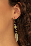 Paparazzi Fierce in Feathers - Brass- Feather Charms Dangle - Necklace & Earrings
