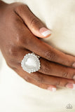 Paparazzi Lovely Luster - White - Cat's Eye Moonstone - Heart White Rhinestones - Ring
