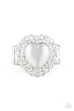 Paparazzi Lovely Luster - White - Cat's Eye Moonstone - Heart White Rhinestones - Ring