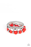 Paparazzi Prismatic Pop - Red - Silver Beads - Set of 3 Stretchy Bracelets