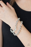 Paparazzi Millennial Grandeur - White Rhinestones - Stretchy Band Glitzy Bracelet