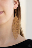 Paparazzi Earrings - Feather Fantasy - Gold Earring - The Jewelry Box Collection 