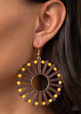 Paparazzi Solar Flare - Yellow Wood Earring