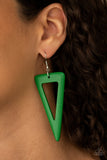 Paparazzi Bermuda Backpacker - Green Wood Earrings